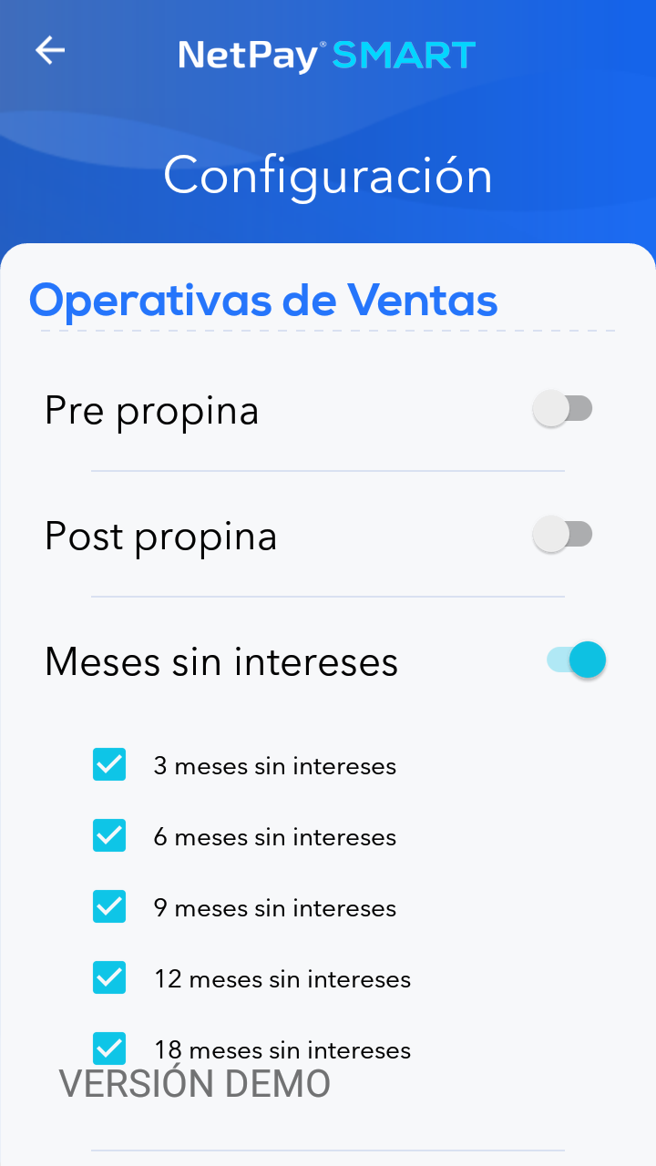 Menú de configuración tpv Smart